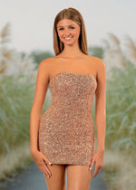 Agnes | Bodycon Champagne Sequin Strapless Corset Mini Homecoming Dress - Champagne - PromDressClub