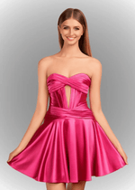 Alana | A Line Fuchsia Satin Strapless Ruched Homecoming Dress with Keyhole - Fuchsia - PromDressClub