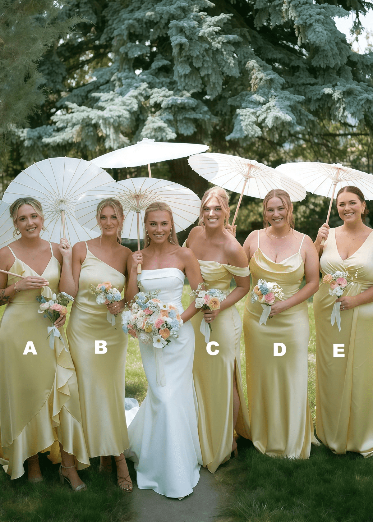 Alice | Simple Sheath Silk Satin Pale Yellow Maxi Bridesmaid Dress with Slit and Ruffles - Price #price_variant_lowest# - Pale Yellow - PromDressClub