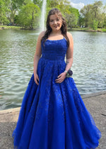 Amla | Plus Size Royal Blue and Light Pink Princess Lace Prom Dress - Royal Blue - PromDressClub