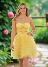 Arabella | A Line Yellow Tulle Strapless Ruffle Short Homecoming Dress - Yellow - PromDressClub