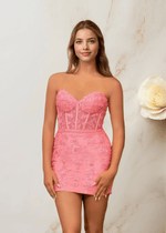 Edith |Bodycon Lace Mini Light Pink Homecoming Dress - US0 - PromDressClub