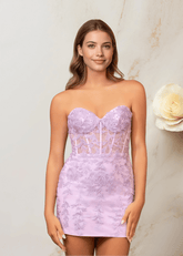 Edith |Bodycon Lace Mini Lilac Homecoming Dress - US0 - PromDressClub