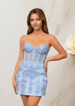 Edith |Bodycon Lace Mini Sky Blue Homecoming Dress - US0 - PromDressClub