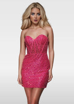 Michaelia |Bodycon Sweetheart Neckline Straight Lace - up Back Corset Dresses Fuchsia Short Homecoming Dress With Sequins - Fuchsia - PromDressClub