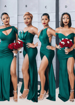 Camille | Elegance Mermaid Emerald Green Satin Maxi Bridesmaid Dress with Slit and Backless - Price #price_variant_lowest# - Emerald Green - PromDressClub