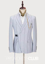 Carter |Handsome Grey Striped Prom Suits For Men With Peaked Lapel - Price #price_variant_lowest# - Grey - PromDressClub