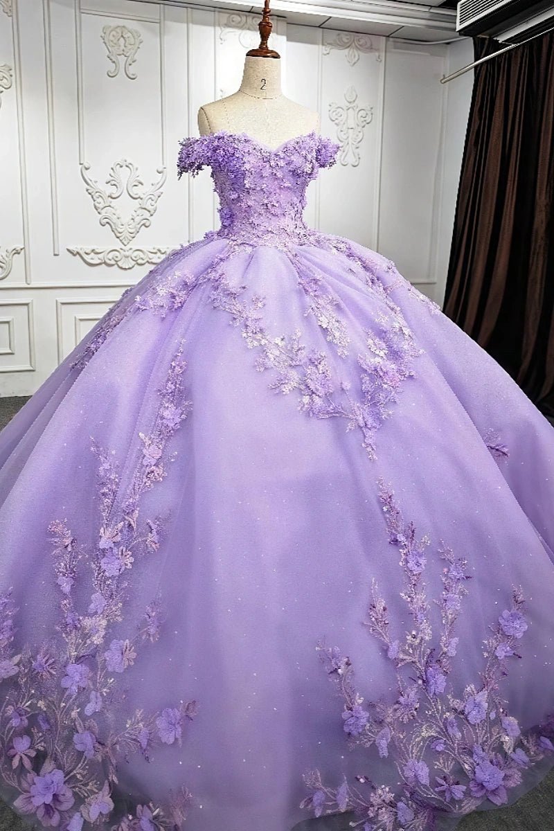 Daphne | Exquisite Lilac Flower Beaded Quinceanera Dresses for Unforgettable Moments - Lilac - PromDressClub