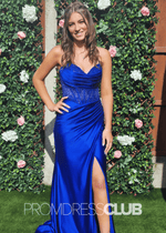 Deirdre |Royal Blue Prom Dresses Long Mermaid Sweetheart Sparkly Corset Pleated with Slit - Royal Blue - PromDressClub