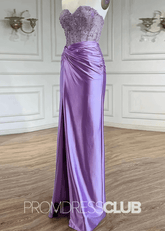 Dominic |Light Purple Prom Dresses Long Mermaid Beaded Corset Strapless with Split - Light Purple - PromDressClub