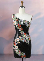 Dondola | Get Noticed in This Black Floral Homecoming Dress with Sequins - Black Floral - PromDressClub