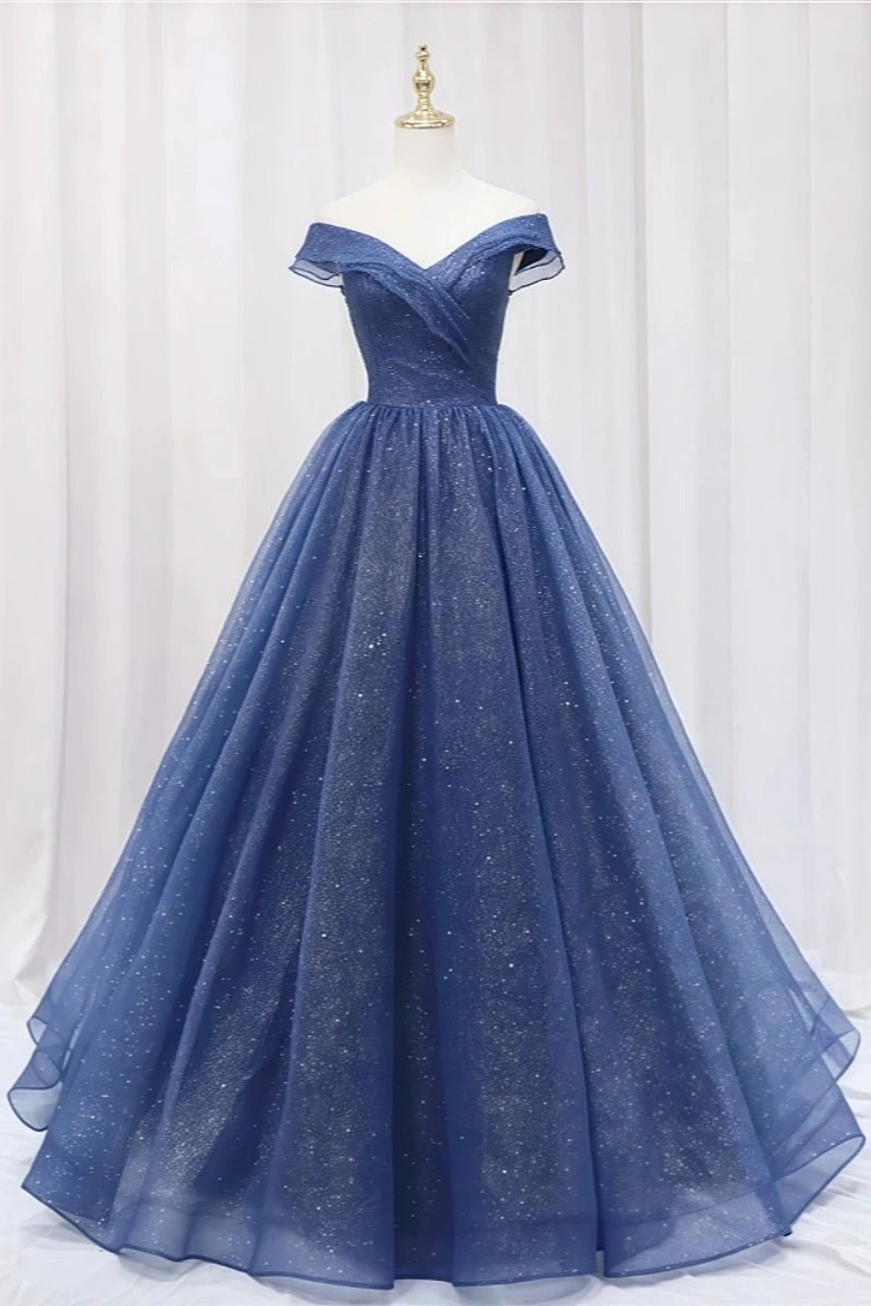 Eliana | Exquisite Off the Shoulder Glitter Navy Blue Quinceanera Dresses for Unforgettable Moments - Navy Blue - PromDressClub