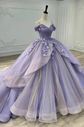 Eliza | Exquisite Lavender Flower Embellished Quinceanera Dresses Off the Shoulder - Lavender - PromDressClub