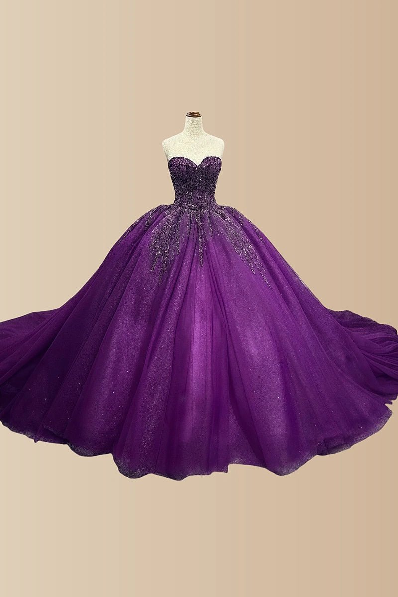 Elle | Gorgeous Dark Purple Beaded Quinceanera Dresses - Stunning and Elegant Prom Attire - Dark Purple - PromDressClub