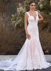 Elsa | Sexy Mermaid Off the Shoulder Appliques Lace White Tulle Wedding Dress Train - Price #price_variant_lowest# - White - PromDressClub