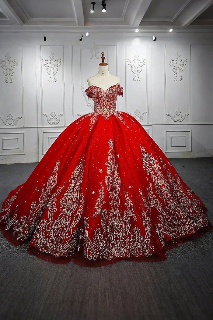 Ethel | Gorgeous Glitter Red Beaded Quinceanera Dresses for Memorable Events - Red - PromDressClub