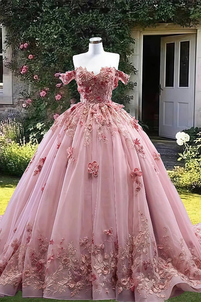 Faith | Stunning Light Pink Corset 3D Flower Quinceanera Dresses for Memorable Events - Light Pink - PromDressClub