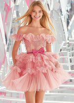 Florimell | Pink Homecoming Dress: Bejeweled & Ruffled for Your Dream Dance - Light Pink - PromDressClub