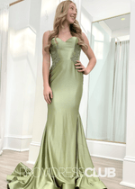 Frederica | Plus Size Sage Green Prom Dresses Long Mermaid Sweetheart with Openwork Lace - Sage - PromDressClub