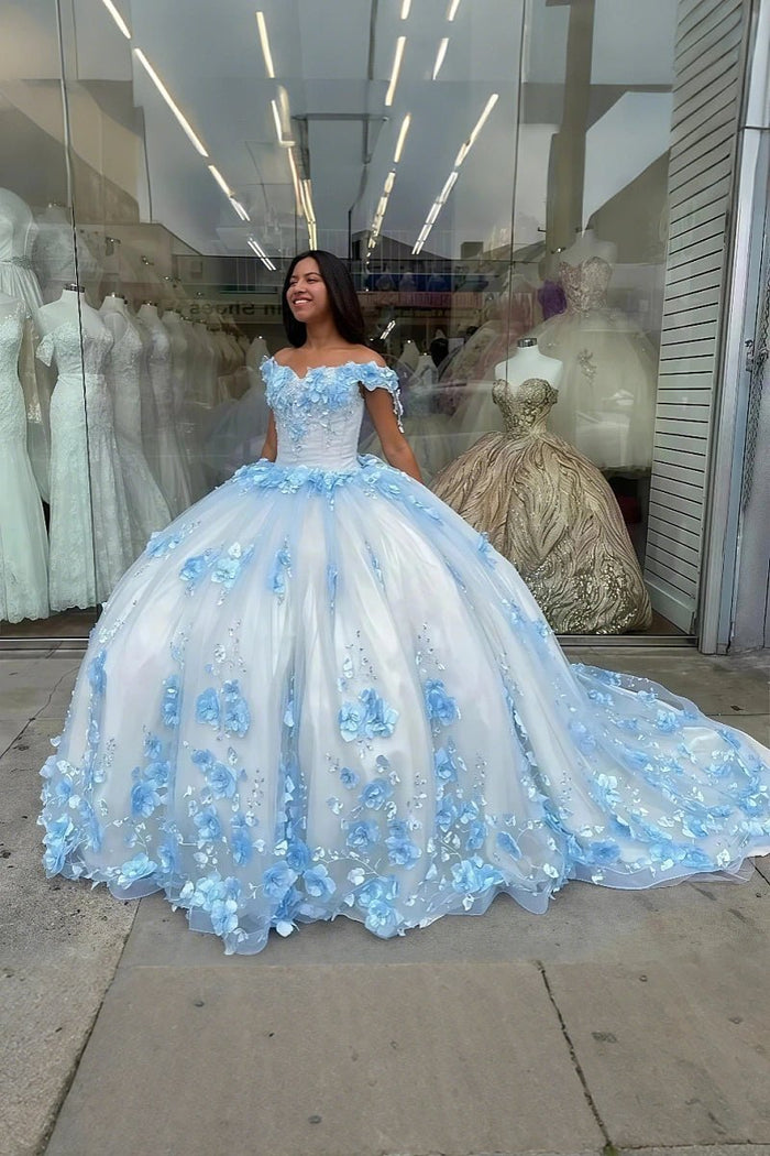 Giselle | Stunning Light Blue Quinceanera Flower Dresses for Sweet 16 Celebrations - Light Blue - PromDressClub
