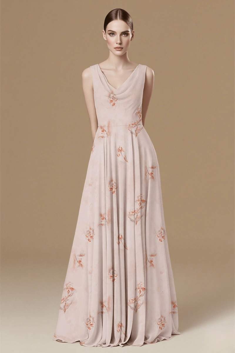 Gorgeous Light Pink Floral Bridesmaid Dress for Weddings Flowy Timeless Charm - Pink Floral - PromDressClub