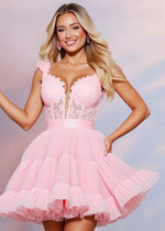 Gytha | Fantasy Homecoming Dress with Ruffles: A - Line Corset Comfort & Lace Romance - Light Pink - PromDressClub