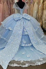 Harper | Gorgeous Light Blue Quince Dresses with Bow and Butterfly Embellishments - Light Blue - PromDressClub