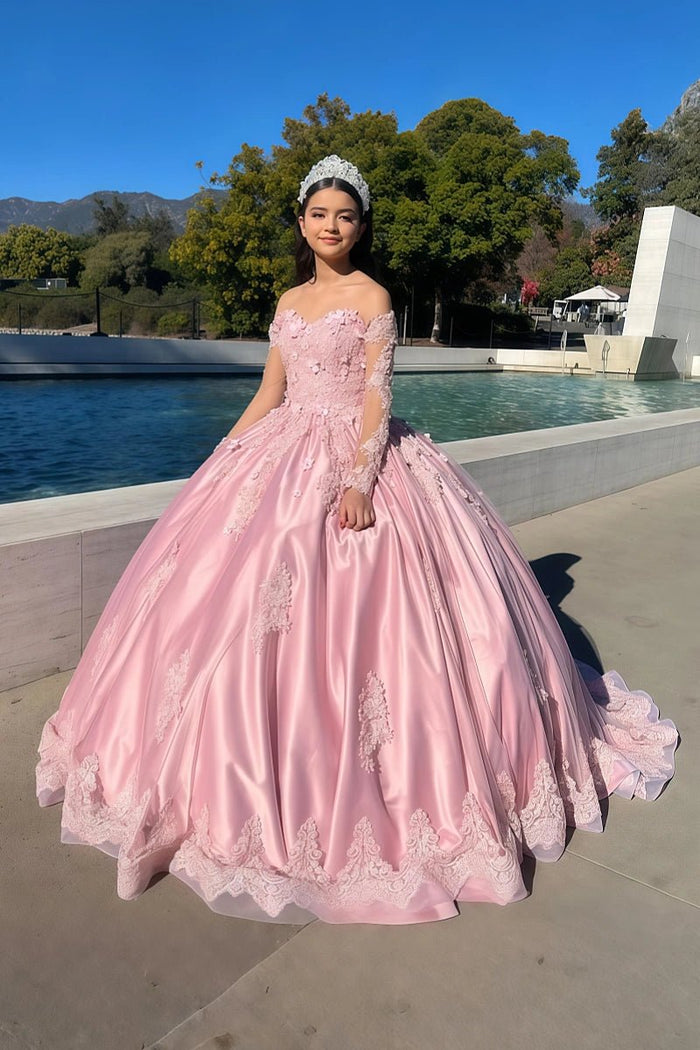 Heidi | Beautiful Light Pink Long Sleeve Quince Dresses for Memorable Celebrations - Light Pink - PromDressClub