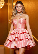 Hildeth | Pink Homecoming Dress: Shine in Strapless Ruffled Style - Pink - PromDressClub