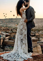 Isabel | Exquisite Mermaid Backless White Lace Wedding Dress with Sweep Train - White - PromDressClub