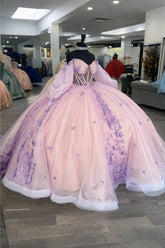 Janice | Elegant Pink Quince Dresses with Floral Long Sleeve Detailing - Light Pink - PromDressClub