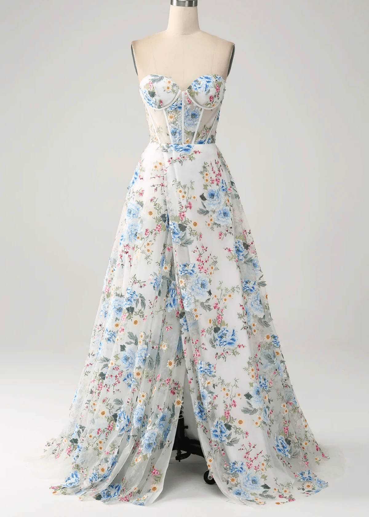 Jessie | Ivory Floral Sweetheart A Line Long Prom Dress - Price #price_variant_lowest# - Ivory Floral - PromDressClub