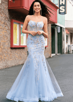 Jill | Light Blue Floral Mermaid Embroidered Tulle Prom Dress - Price #price_variant_lowest# - Light Blue Floral - PromDressClub