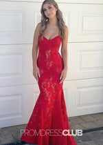 Josephine |Long Red Prom Dresses Shops With Sweetheart Appliques Mermaid Sleeveless Lace - Price #price_variant_lowest# - Red - PromDressClub