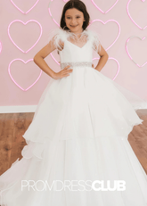 karen | Beaded White Feathers Pageant Dresses for Girls - Price #price_variant_lowest# - White - PromDressClub