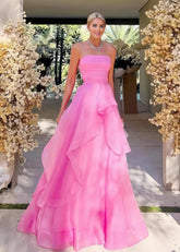 Katie | A Line Strapless Hot Pink Corset for Tulle Prom Dress - Hot Pink - PromDressClub