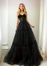 Leslie | Striking Black Gothic Wedding Dress Timeless Bridal Gown - Black - PromDressClub