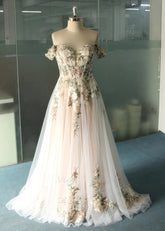 Lindsay | Say "I Do" in Dreamy Floral Embroidery & Corset Wedding Dress Perfection - White Floral - PromDressClub