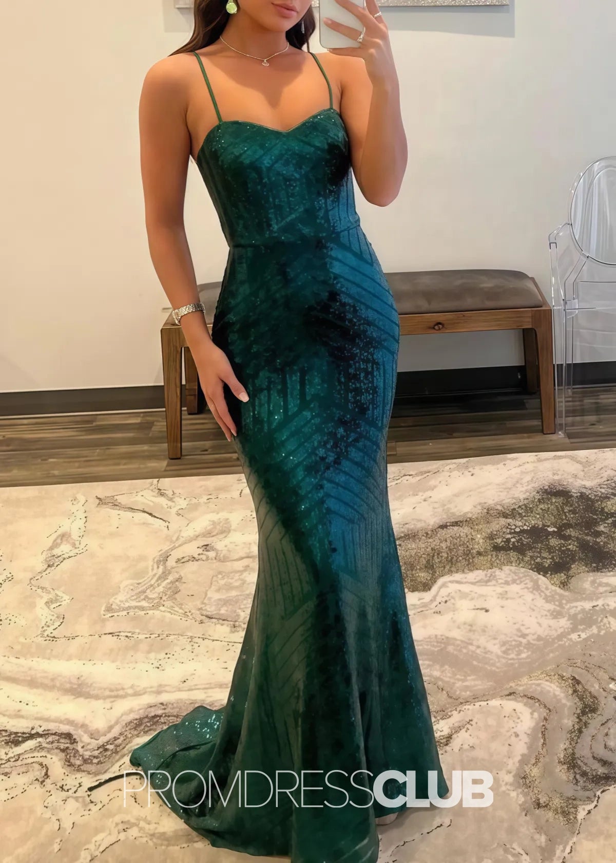 Lucy |Long Dark Green Prom Dresses Near Me With Mermaid Spaghetti Straps Sequin - Price #price_variant_lowest# - Dark Green - PromDressClub