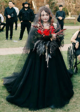 Mabel | Princess Plus Size Long Sleeve Corset Black Dress for Wedding - Black - PromDressClub