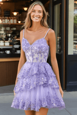 Make an Entrance Lavender Homecoming Dress with Ruffles for a Memorable Night - Lavender - PromDressClub