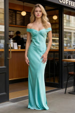 Michelle | Mermaid Aqua Satin Long Formal Dress Stores Near Me - Aqua - PromDressClub