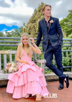 Moira | A Line Light Pink Satin Midi Prom Dress Stores Near Me - Price #price_variant_lowest# - Light Pink - PromDressClub