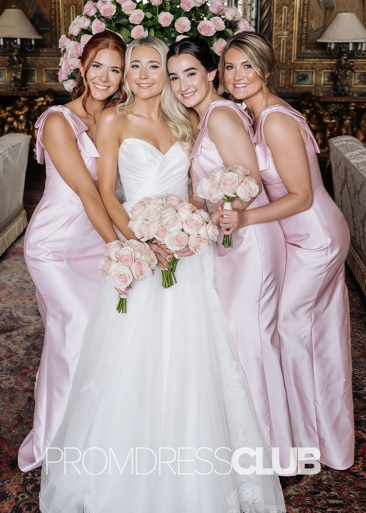 Octavia | Long Pink Bridesmaid Dress With Satin Boho Bow Mermaid Straps - Price #price_variant_lowest# - Pink - PromDressClub