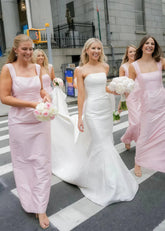 Pag | Sheath Column Light Pink Satin Midi Bridesmaid Dress - Price #price_variant_lowest# - Light Pink - PromDressClub