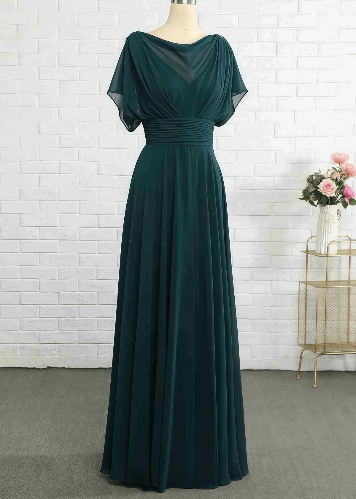 Pandora | A Line Dark Green Chiffon Long Bridesmaid Dress Near Me - Price #price_variant_lowest# - Dark Green - PromDressClub
