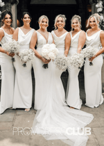 Pandora |Long White Bridesmaid Dress Near Me With Mermaid Lace Cowl Neck - Price #price_variant_lowest# - White - PromDressClub