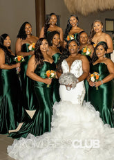 Patricia |Plus Size Long Dark Green Bridesmaid Dresses Near Me With Mermaid Sweetheart Satin Emerald - Price #price_variant_lowest# - Dark Green - PromDressClub
