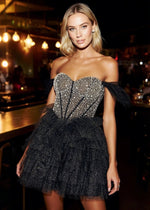 Radiant Charisma Corset Black Hoco Dress Short with Feathers and Ruffles for Unforgettable Glam Nights - Black - PromDressClub