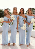 Sally | Sheath Column Pleated Bows Light Blue Satin Long Bridesmaid Dress - Price #price_variant_lowest# - Light Blue - PromDressClub